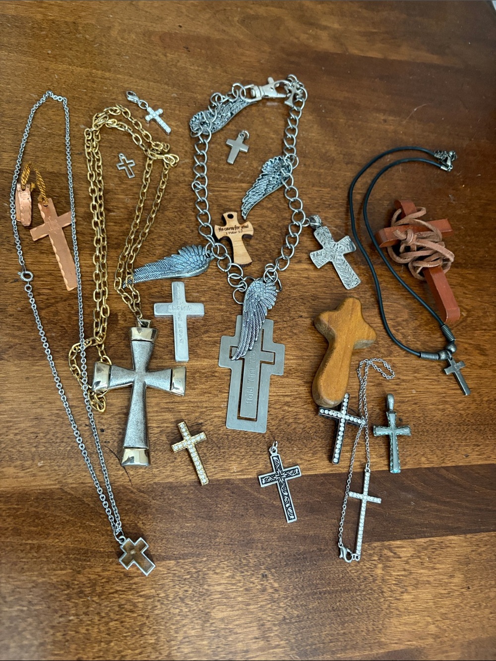 Mixed Metal Cross Pendant Necklace - Silver, Gold, Bronze